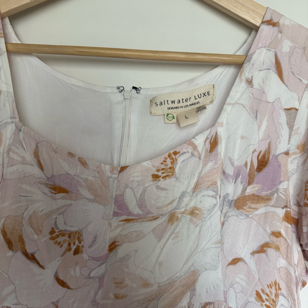 Saltwater Luxe Short Sleeve Petal Blooms Print Cam Mini Dress Womens Size Large - Picture 5 of 7